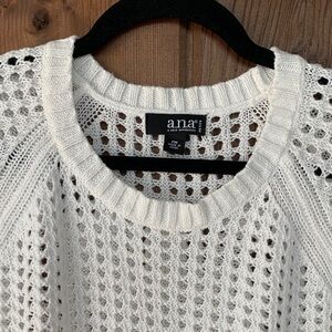 EUC Euro Scandi a.n.a White Open-Knit Coastal Crochet Women's Sweater Sz PM